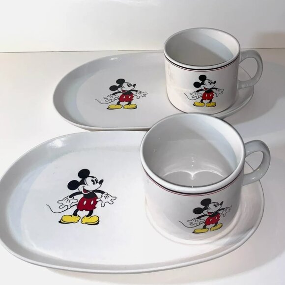 Mickey Mouse Disney Snack Plate Cup Mug Soup Sandwich Set Ceramic Vintage - Picture 1 of 9